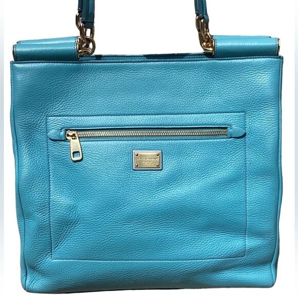 DOLCE & GABBANA BLUE LEATHER SHOULDER SATCHEL TOTE BAG - Picture 5 of 16